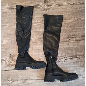 Zara Over The Knee Boots Lug Sole Chunky Heel Black Boots Size 37